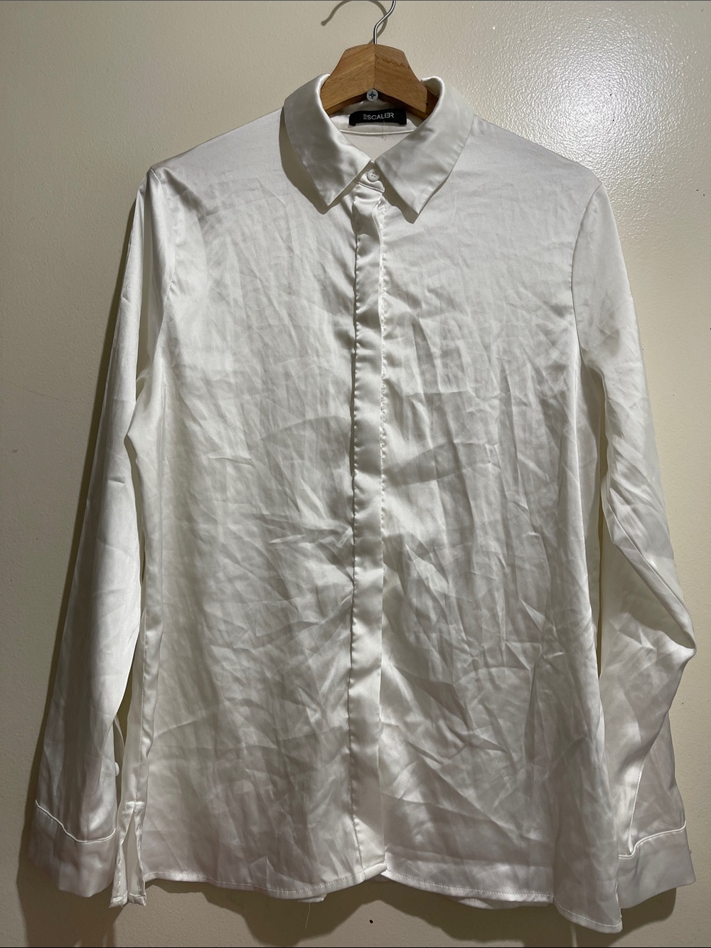 Escalier White Satin Button-Down Shirt